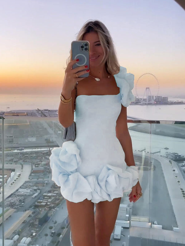 Women's Chic Party Layered Evening Mini Dress with Delicate Ruffle