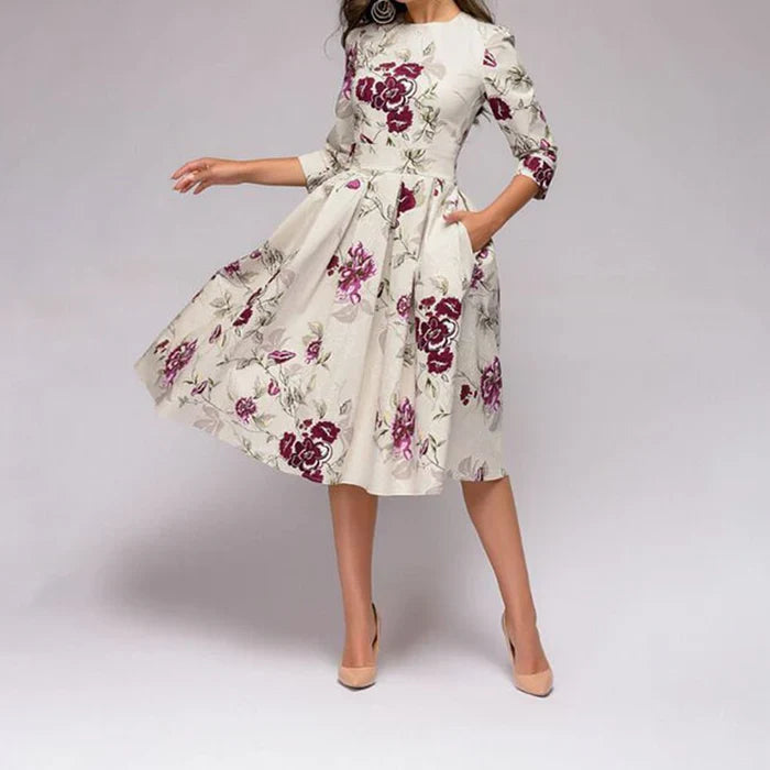 Women's Flowing Bloom Flowery Elegance Midi Dress