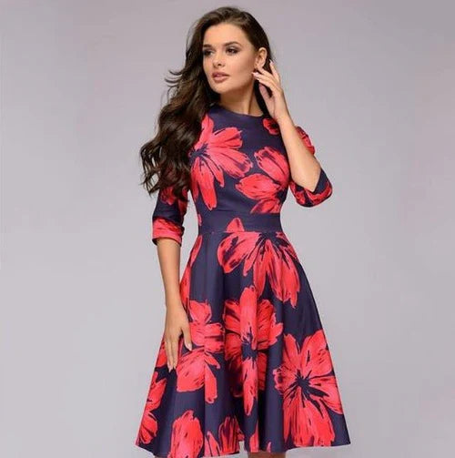 Women's Flowing Bloom Flowery Elegance Midi Dress