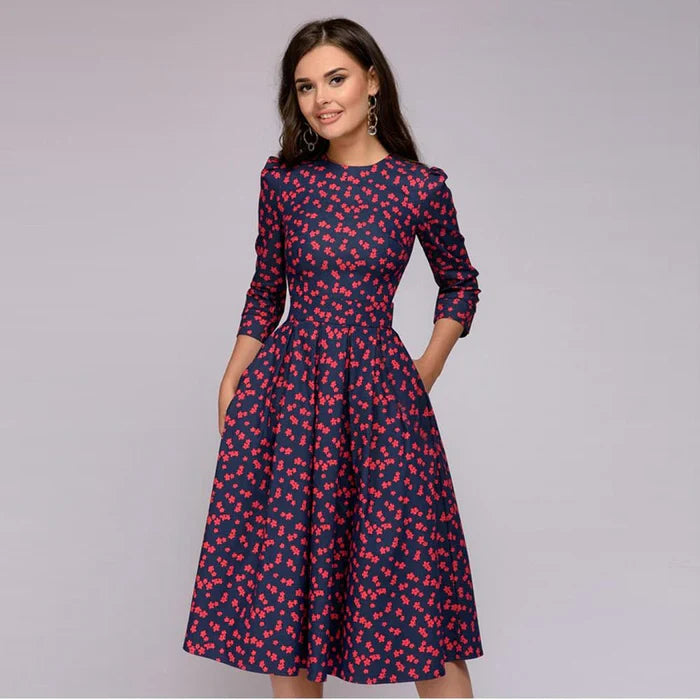 Women's Flowing Bloom Flowery Elegance Midi Dress