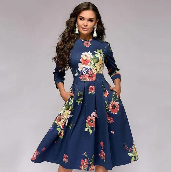 Women's Flowing Bloom Flowery Elegance Midi Dress