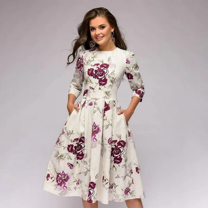 Women's Flowing Bloom Flowery Elegance Midi Dress