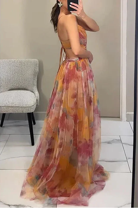 Women's Stand-out Flowery Twist Party Maxi Dress