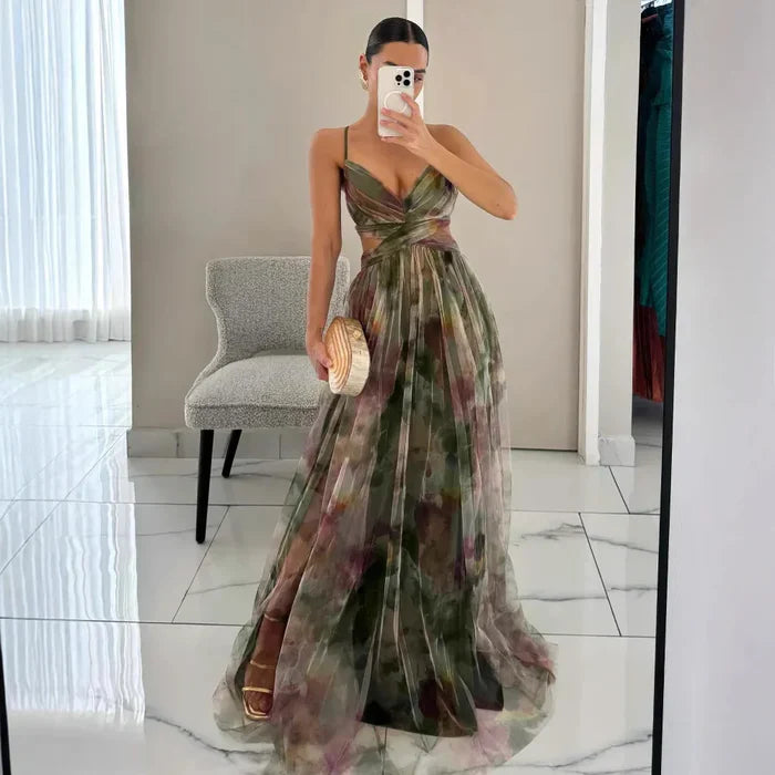 Women's Stand-out Flowery Twist Party Maxi Dress