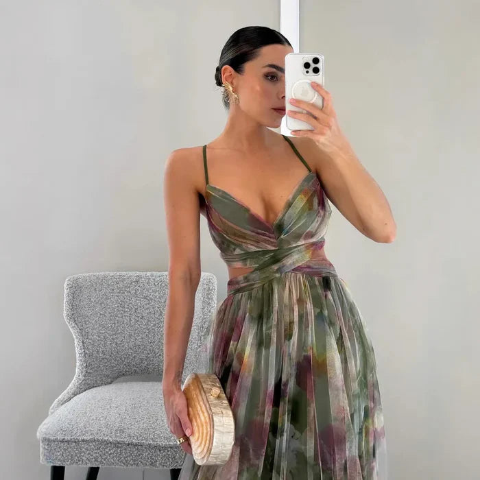 Women's Stand-out Flowery Twist Party Maxi Dress