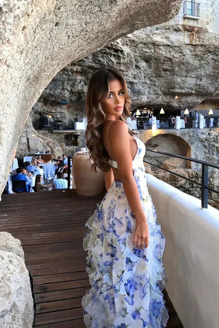 Floral Ruffled Summer Party Beach Maxi Dress for Women