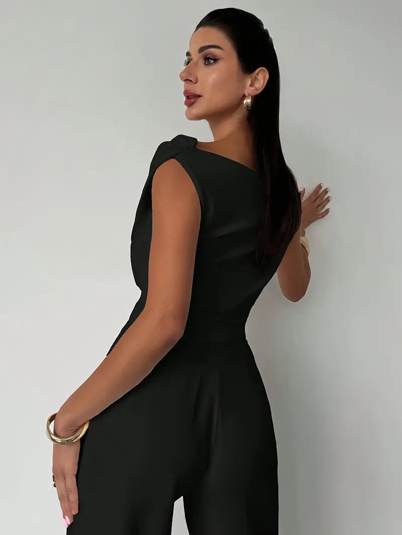 Women's Elegant Draped Shoulder Top with Subtle Cross Detail