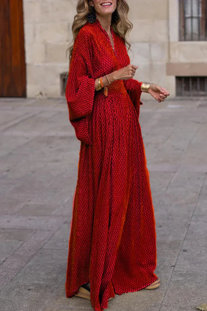 Geometric Radiant Draped-Sleeve Maxi Dress for Women