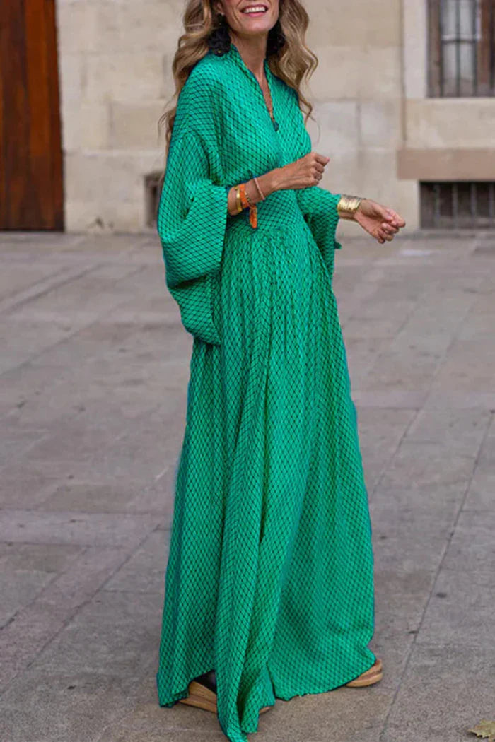 Geometric Radiant Draped-Sleeve Maxi Dress for Women