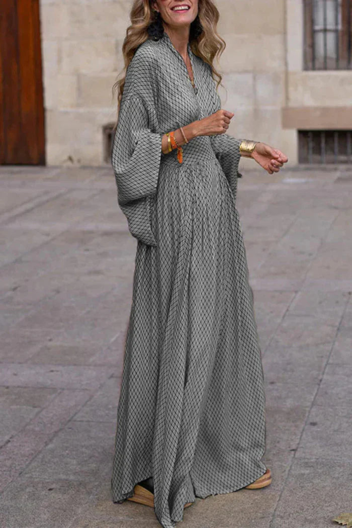 Geometric Radiant Draped-Sleeve Maxi Dress for Women