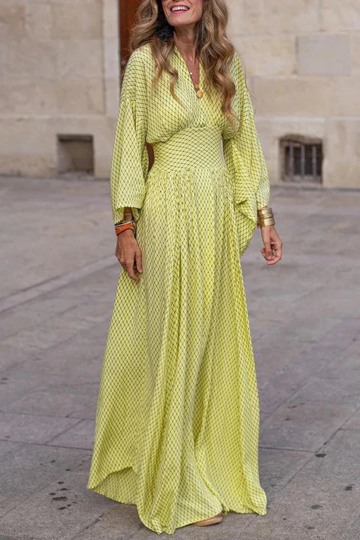 Geometric Radiant Draped-Sleeve Maxi Dress for Women