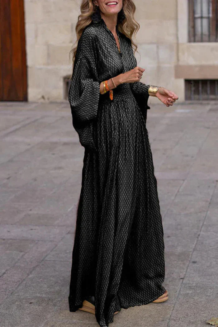 Geometric Radiant Draped-Sleeve Maxi Dress for Women