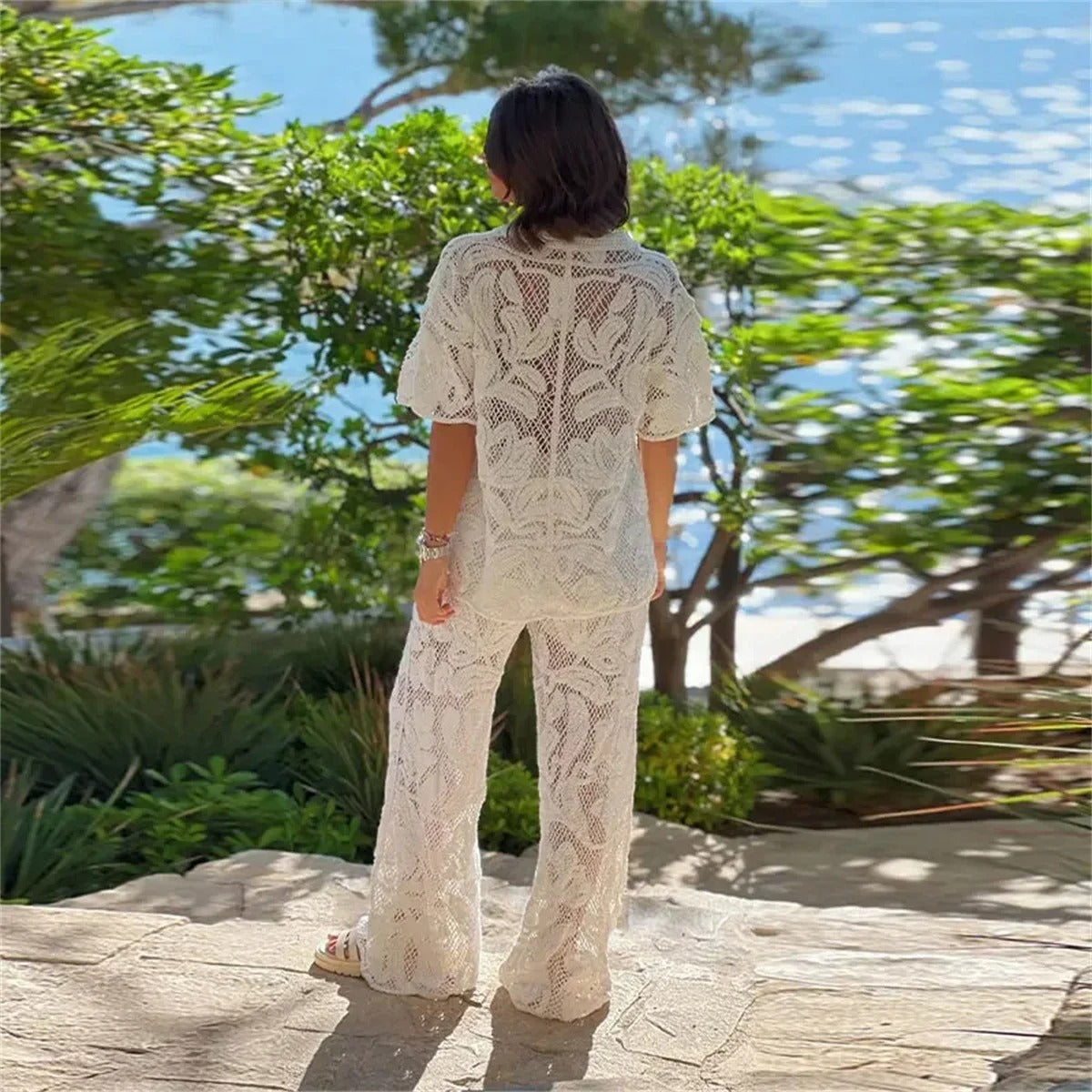 Casual Breezy Crochet Two-piece Women's Set for Everyday Wear