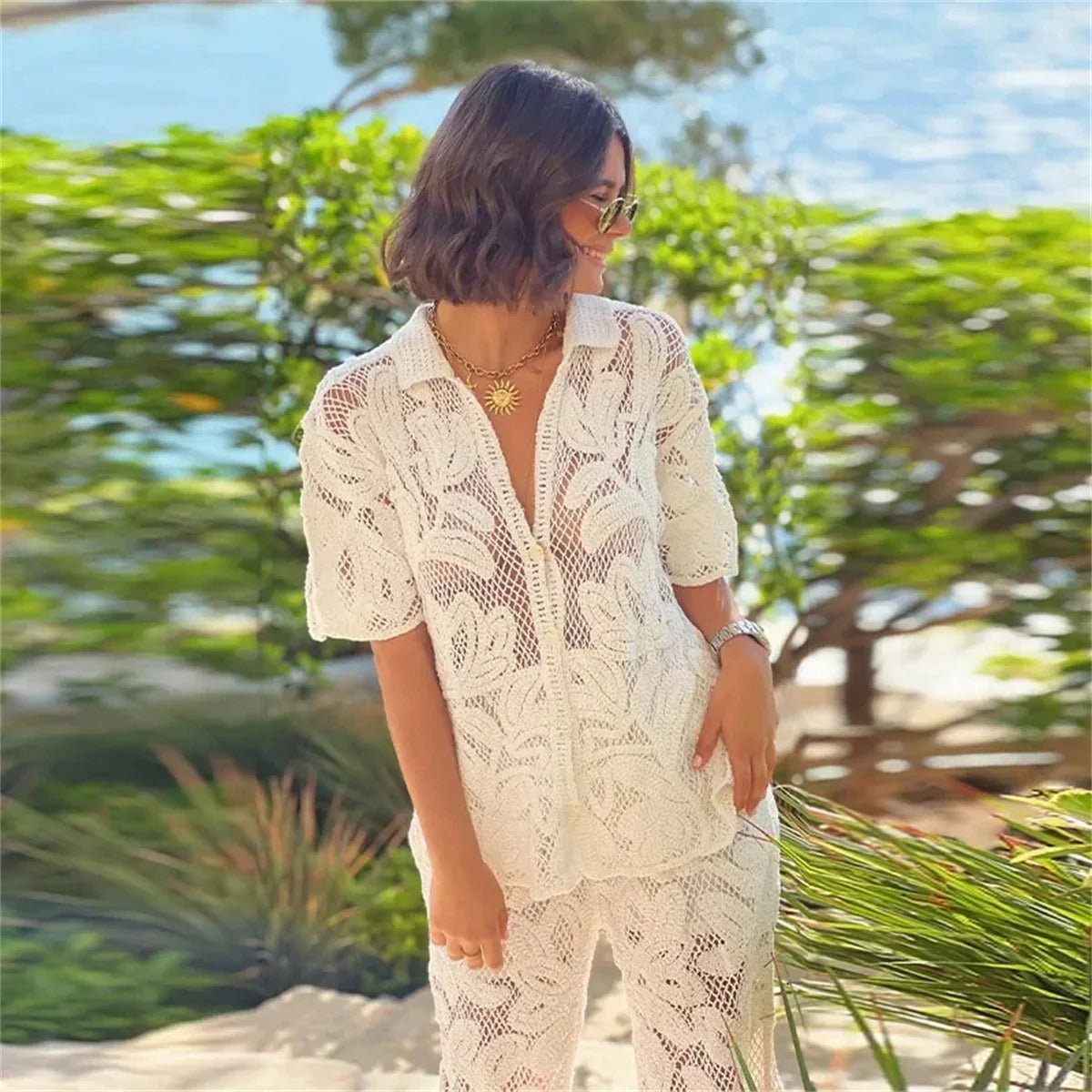 Casual Breezy Crochet Two-piece Women's Set for Everyday Wear