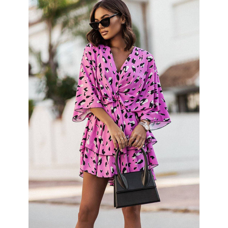 Women's Summery Boho Floral Twist-Front Mini Dress