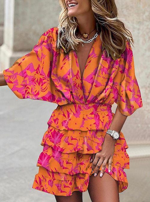 Women's Summery Boho Floral Twist-Front Mini Dress