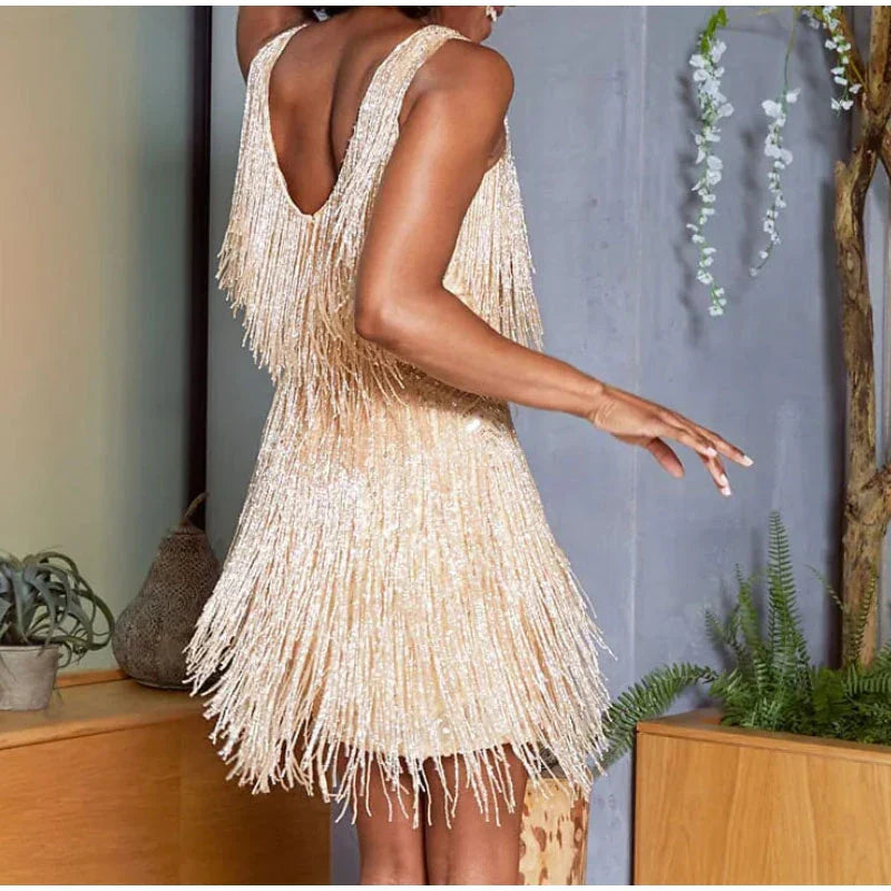 Women's Dazzling Flowy Party Feather Mini Dress