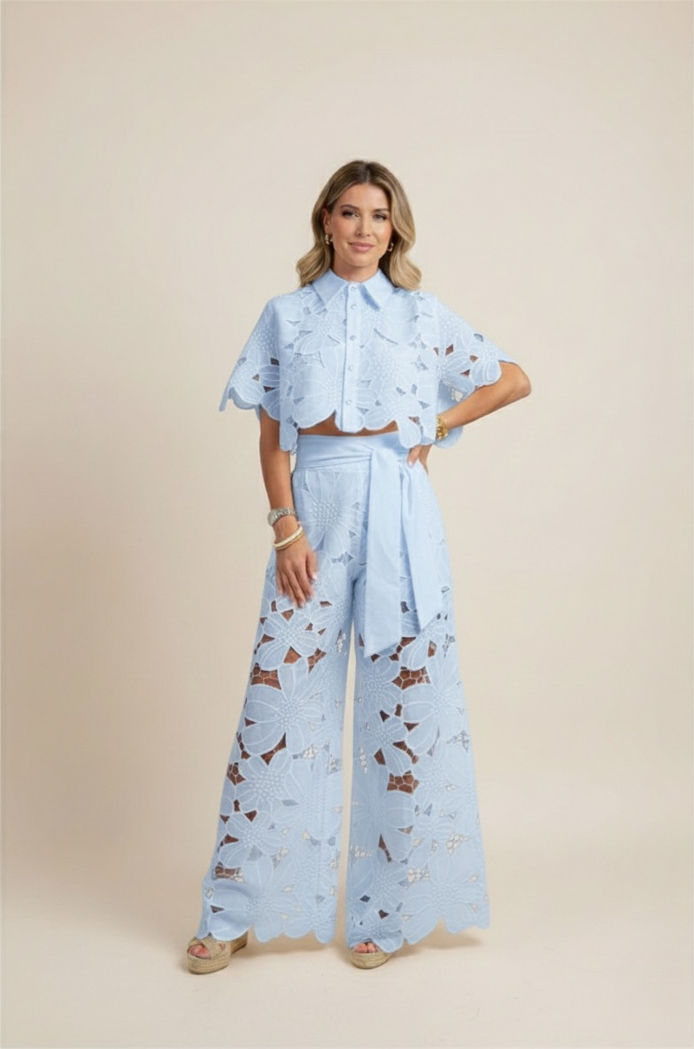 Women's Breezy Airy Embroidery Two-Piece Cut Out Set