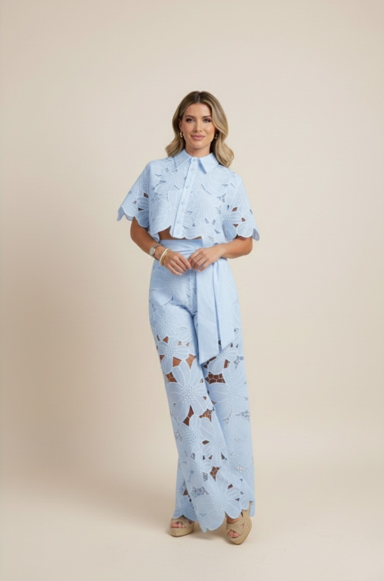Women's Breezy Airy Embroidery Two-Piece Cut Out Set