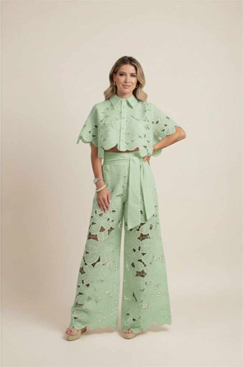 Women's Breezy Airy Embroidery Two-Piece Cut Out Set