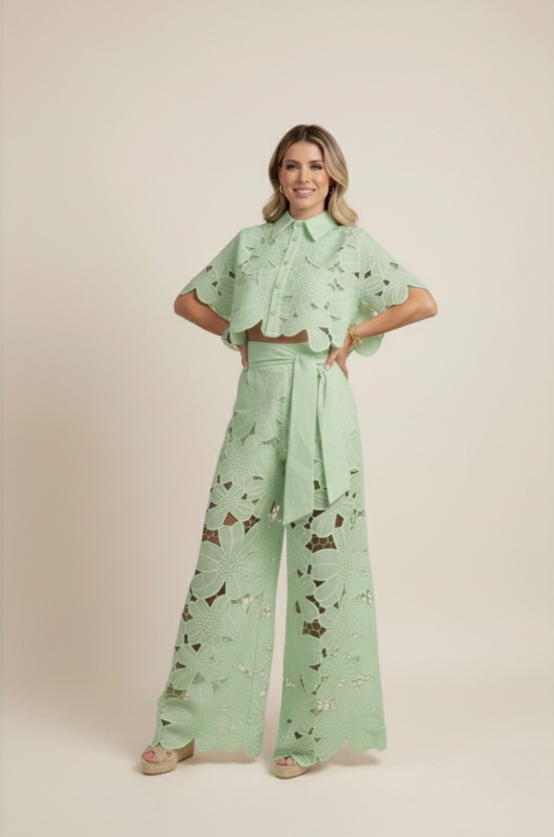 Women's Breezy Airy Embroidery Two-Piece Cut Out Set