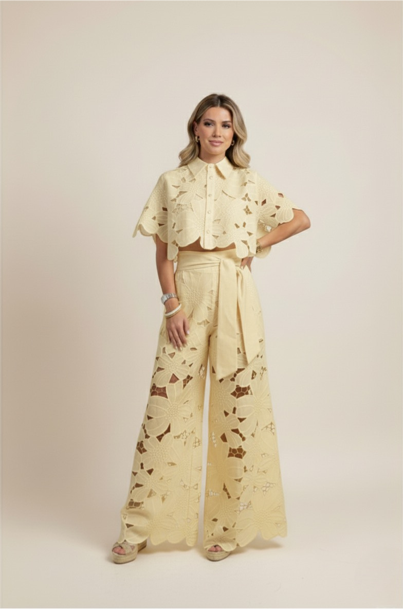 Women's Breezy Airy Embroidery Two-Piece Cut Out Set