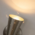 Mid Century Modern Hourglass Metal Wall Sconce Perforated Shades - Image 13