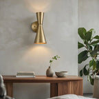 Mid Century Modern Hourglass Metal Wall Sconce Perforated Shades - Image 5
