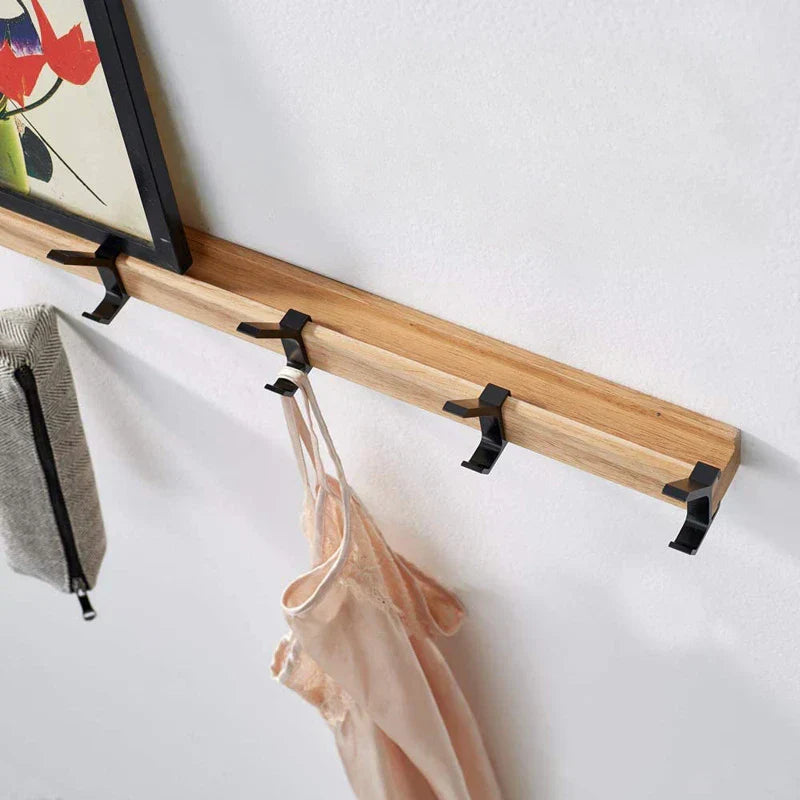 Wall Mounted Coat Rack Black Wood Adjustable Hooks Entryway Organizer - Image 2