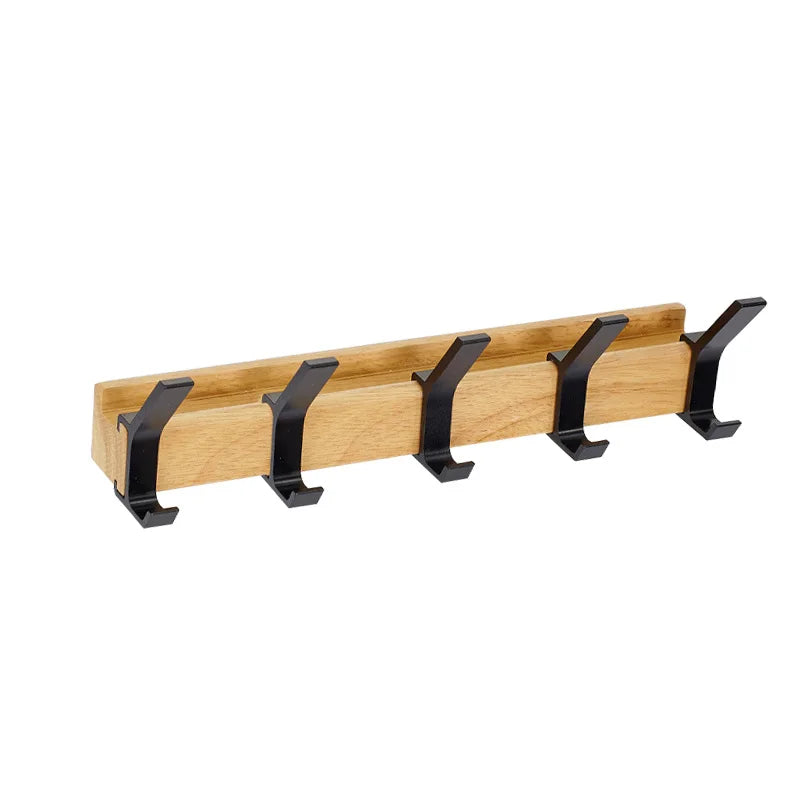 Wall Mounted Coat Rack Black Wood Adjustable Hooks Entryway Organizer - Image 5