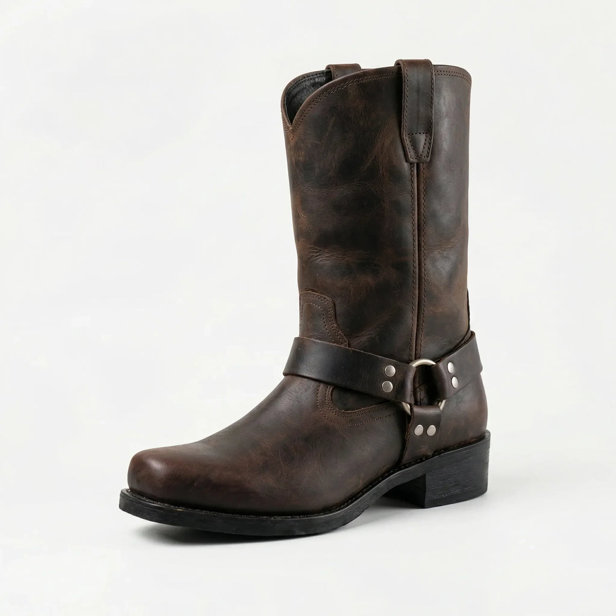 Vintage Leather Mens Cowboy Boots Harness Buckle - Image 6
