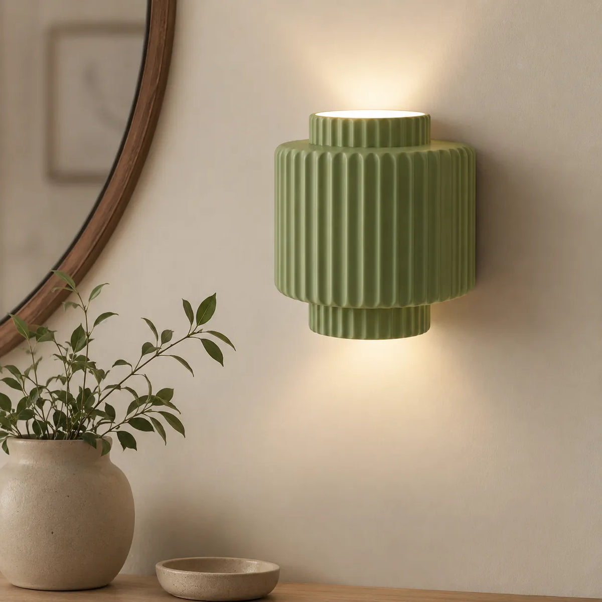Modern Ribbed Cylinder Resin Wall Sconce Up Down Lighting - Image 2