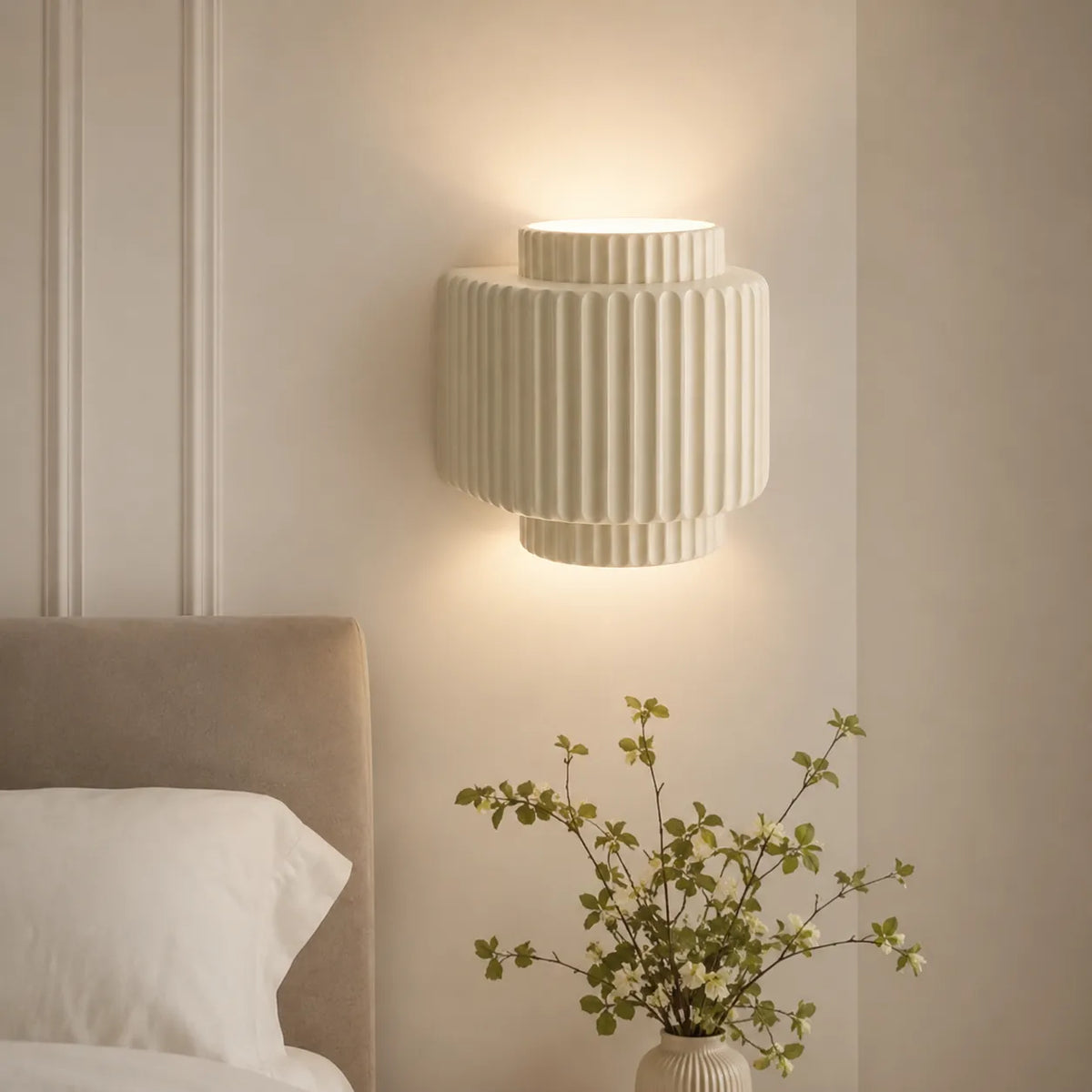 Modern Ribbed Cylinder Resin Wall Sconce Up Down Lighting - Image 3