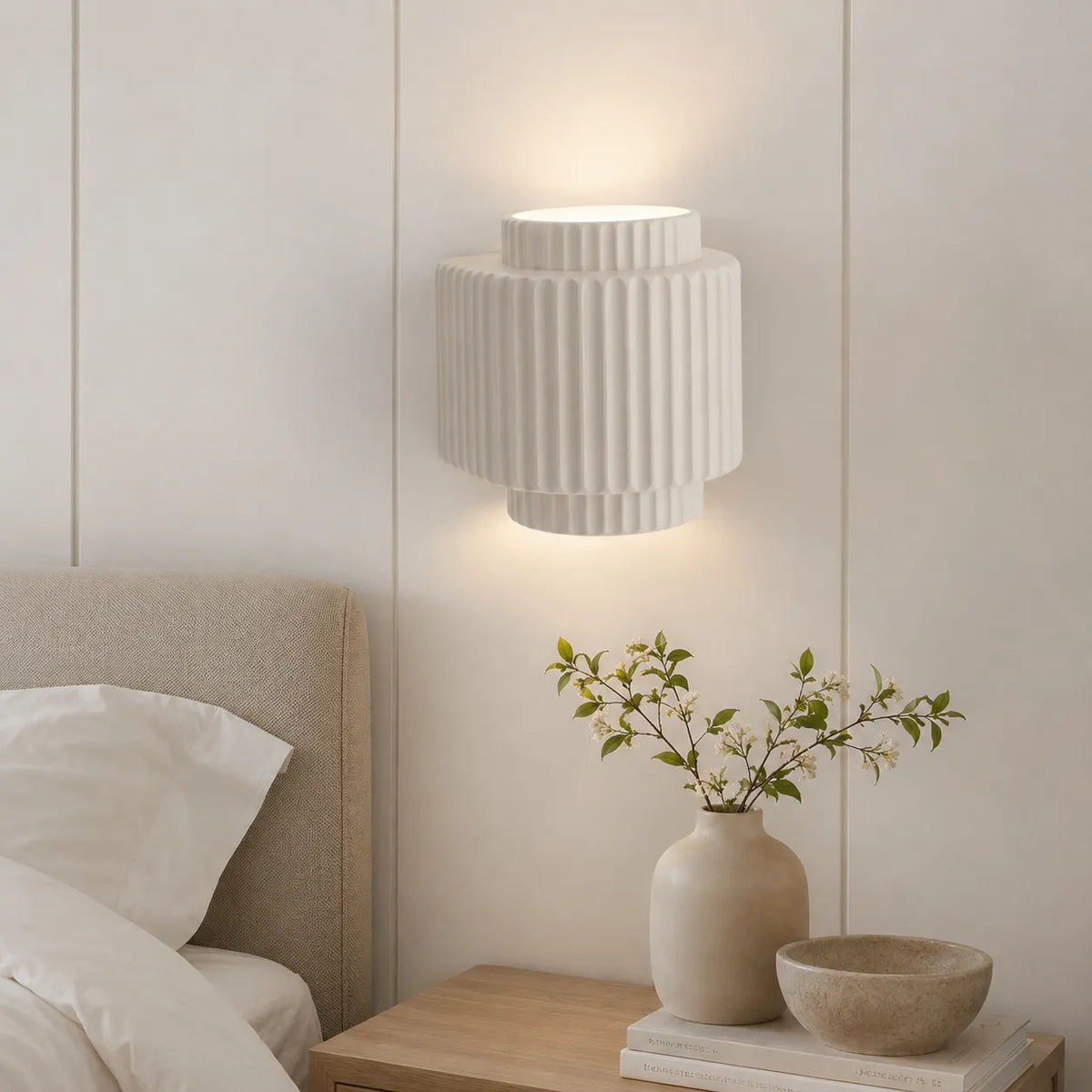 Modern Ribbed Cylinder Resin Wall Sconce Up Down Lighting - Image 4