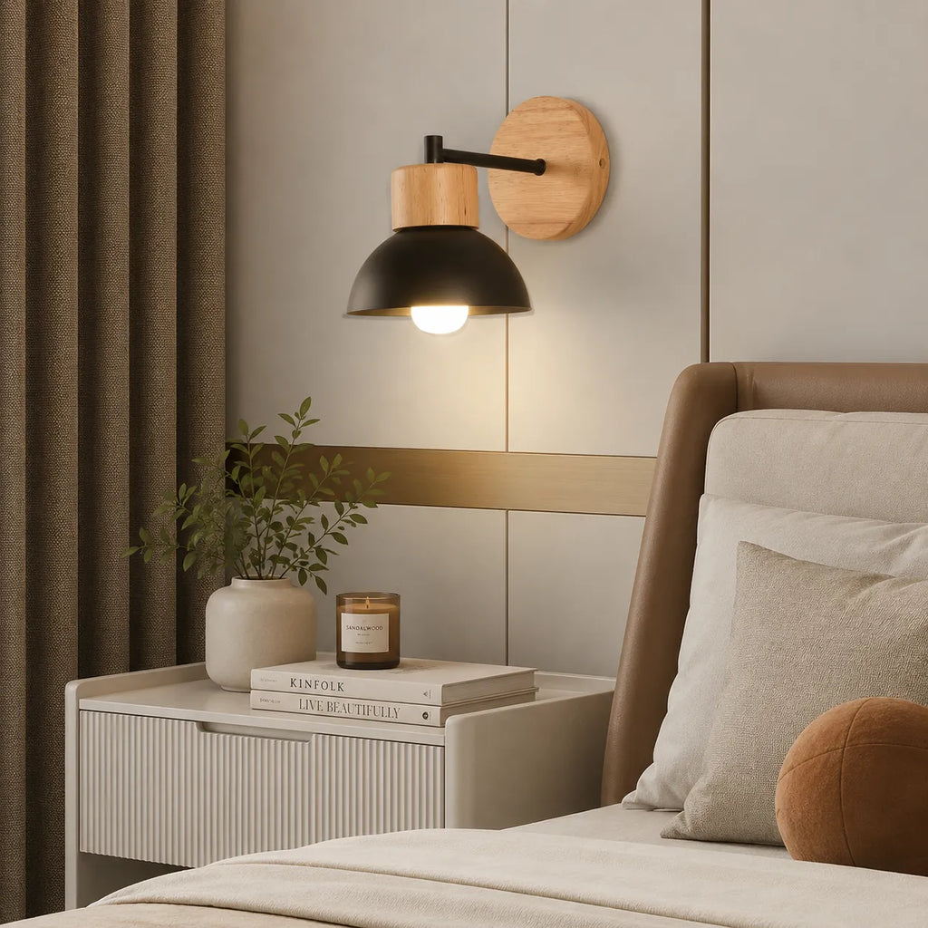 Nordic Natural Wood Iron Wall Sconce - Image 3