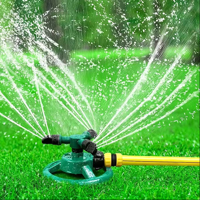 360 Rotating Garden Sprinkler 3 Arm Automatic Large Area Lawn Watering