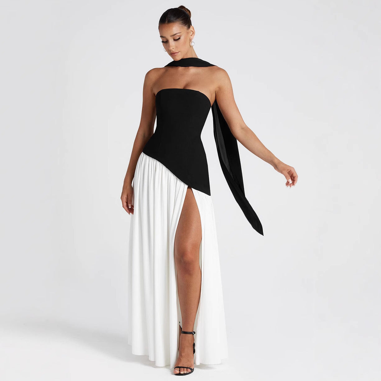 Long Sleeve Bodycon Midi Dress Ruched Slim Fit Fall Winter Party Dress