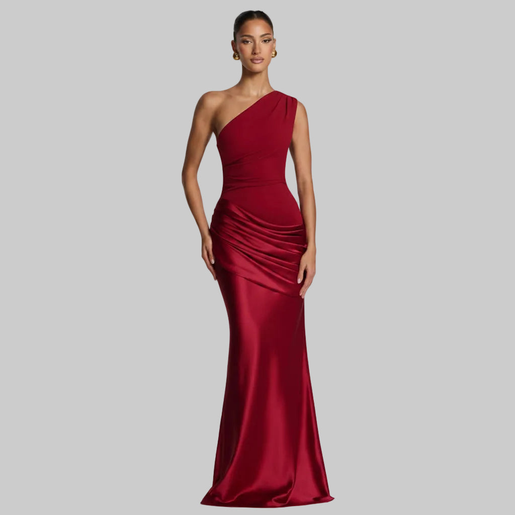 Satin Maxi Dress Long Sleeve Ruched Bodycon Elegant Evening Gown - Image 6
