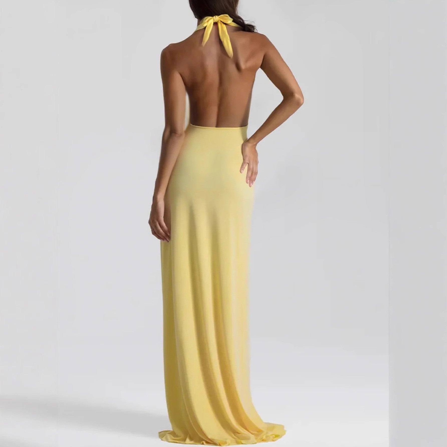 Backless Bodycon Dress Deep V Neck Halter Sexy Party Cocktail - Image 3