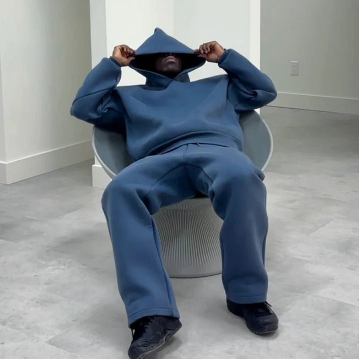 Men's Casual Oversized Warm Tracksuit with Hood and Adjustable Drawstring Pants