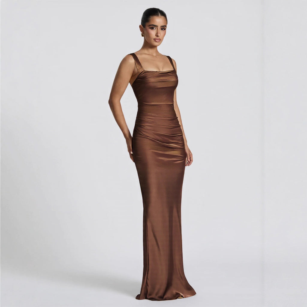 Ruched Maxi Dress Spaghetti Strap Bodycon Evening Gown - Image 2