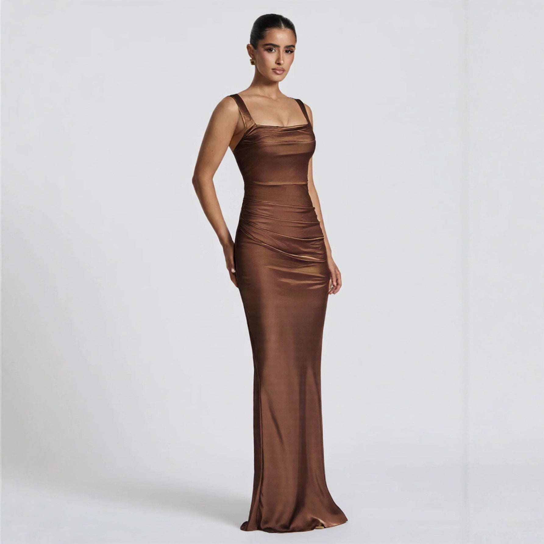Ruched Maxi Dress Spaghetti Strap Bodycon Evening Gown - Image 2