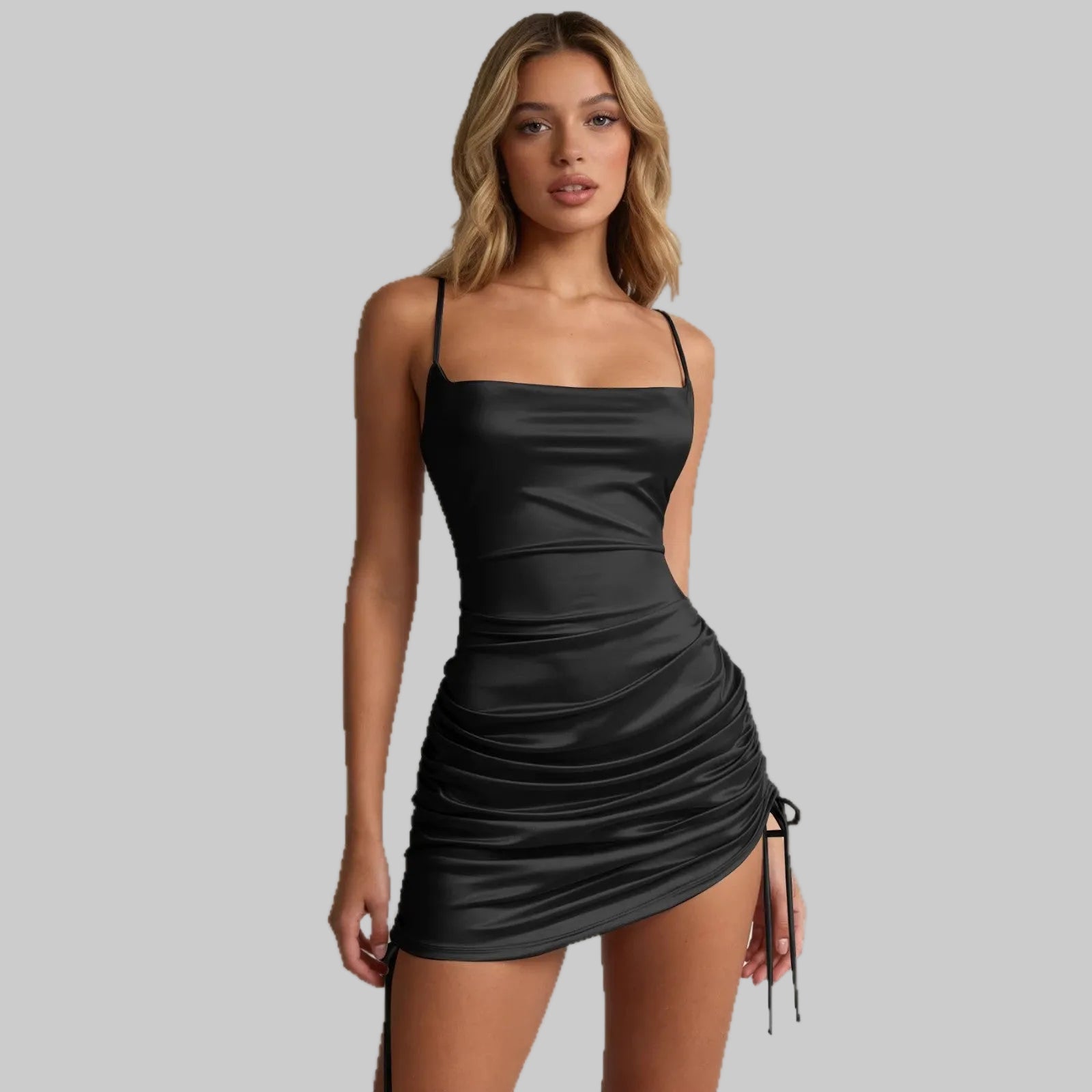 Women's Backless Mini Dress Ruched Bodycon Spaghetti Strap - Image 5