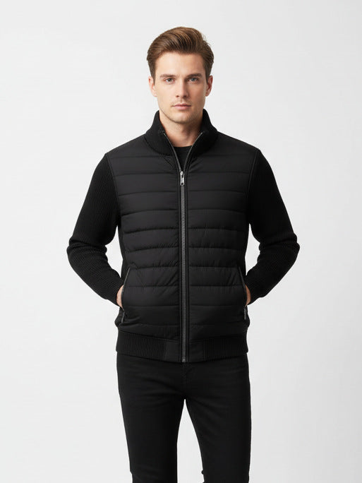 Men's Quilted Knitted Sleeve Jacket with Zipper and Pockets
