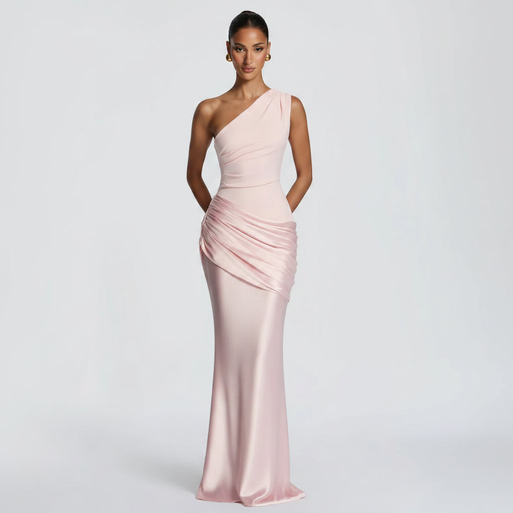 Satin Maxi Dress Long Sleeve Ruched Bodycon Elegant Evening Gown - Image 8
