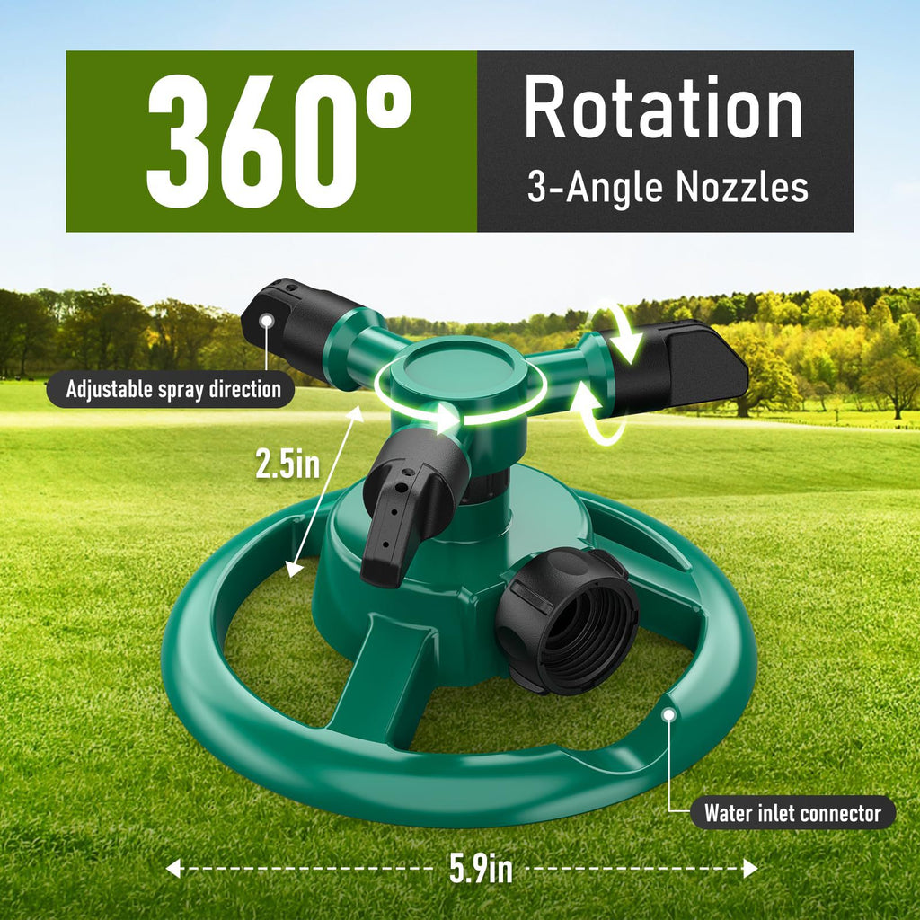 360 Rotating Garden Sprinkler 3 Arm Automatic Large Area Lawn Watering