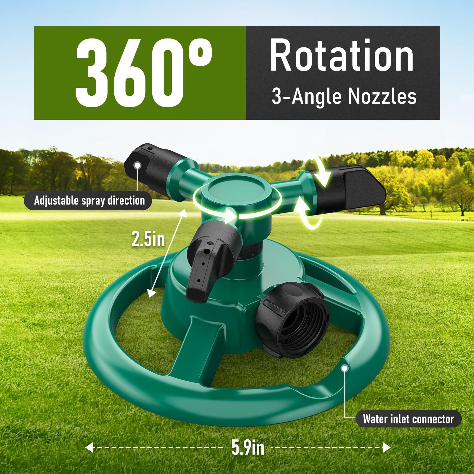 360 Rotating Garden Sprinkler 3 Arm Automatic Large Area Lawn Watering