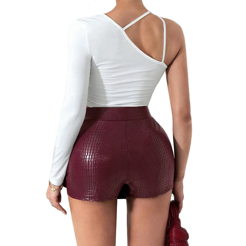 Faux Leather Coated Stretch Mini Skirt Pants