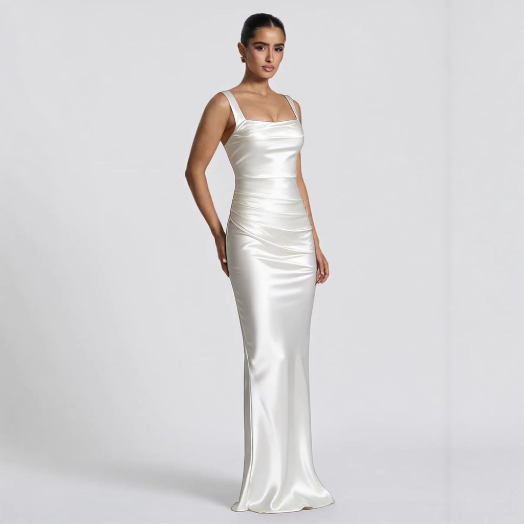 Women's Evening Dress Ruched Bodycon Spaghetti Strap Long Formal Maxi Gown - Image 2