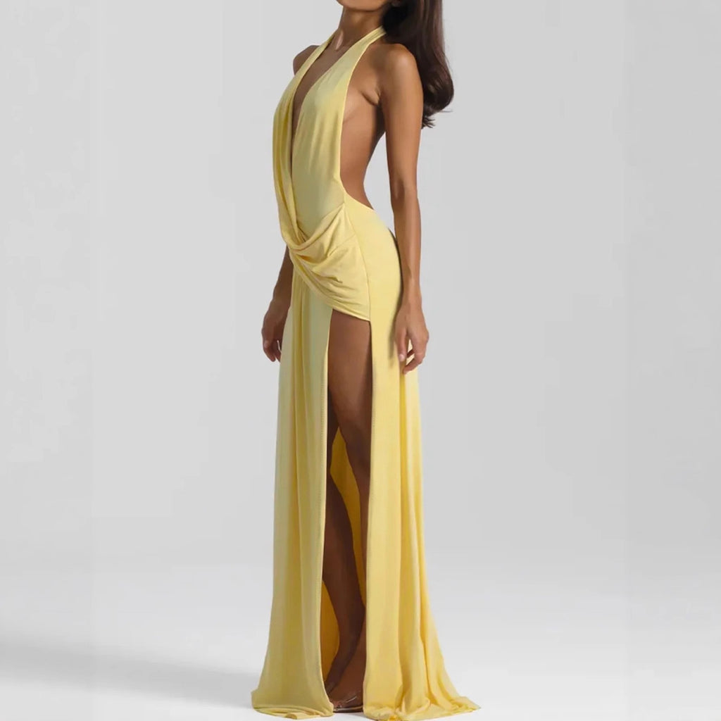 Backless Bodycon Dress Deep V Neck Halter Sexy Party Cocktail - Image 2